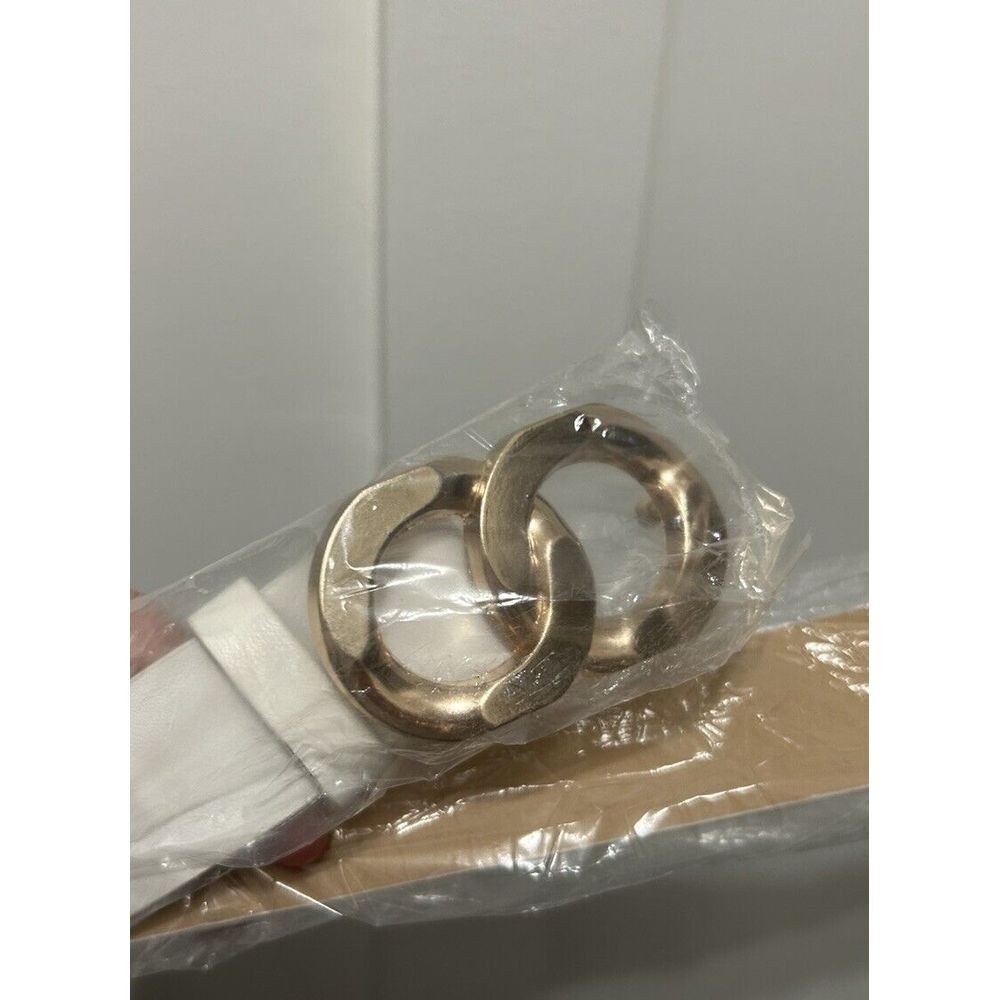 Double-Circle Gold-Buckle Belt White 38 Inches Elegant Career‎ Accessory Fashion